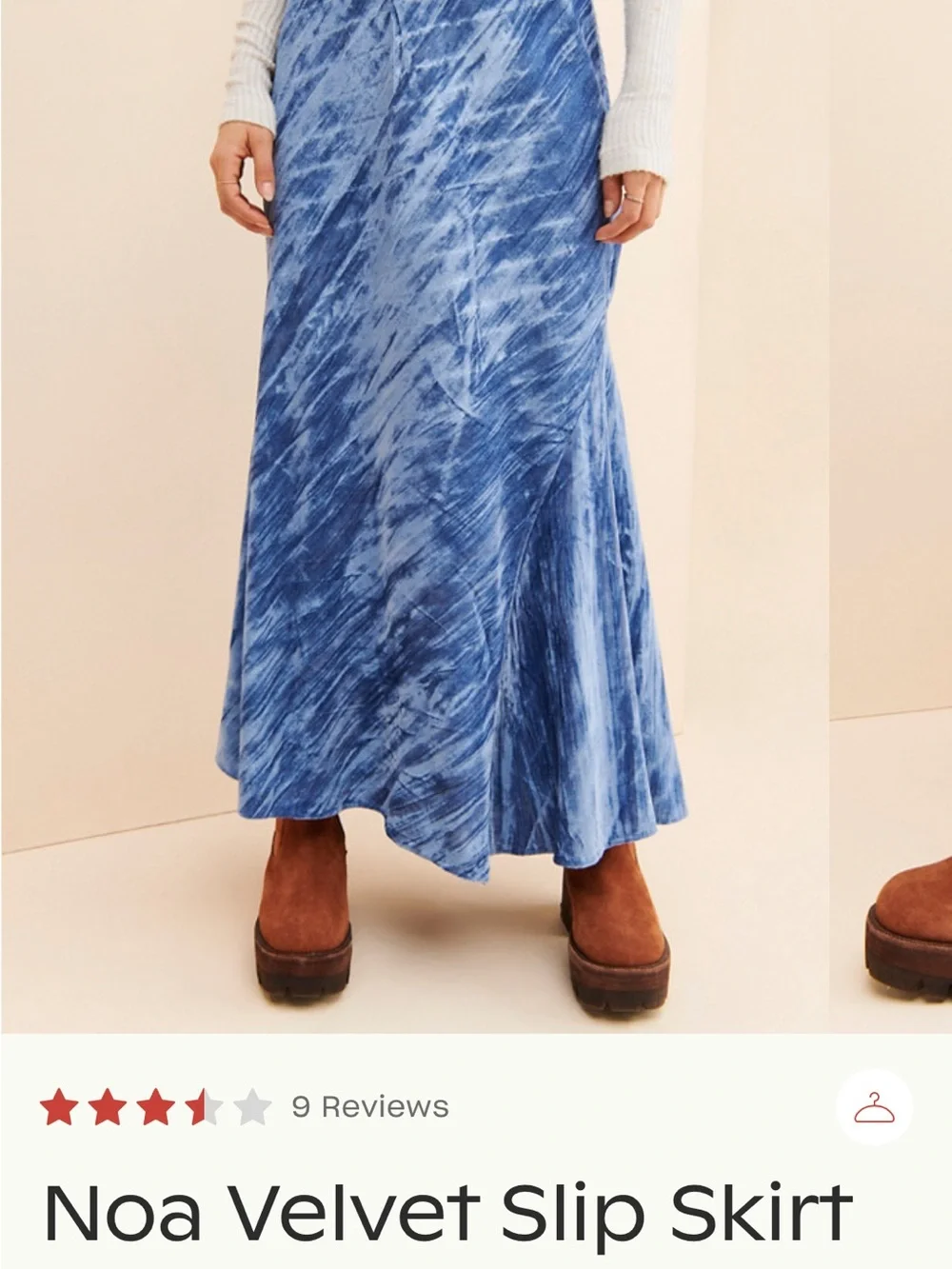 Free People Blue Velvet Maxi Slip Skirt S